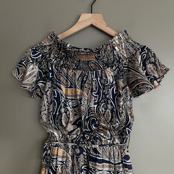 Lulu's Always Right Multi Print Off Shoulder Mini Dress Size XS Ruffle Hem Chic - Picture 5 of 16